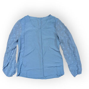 Shein Textured Dot Sleeve Blouse Light Blue Medium